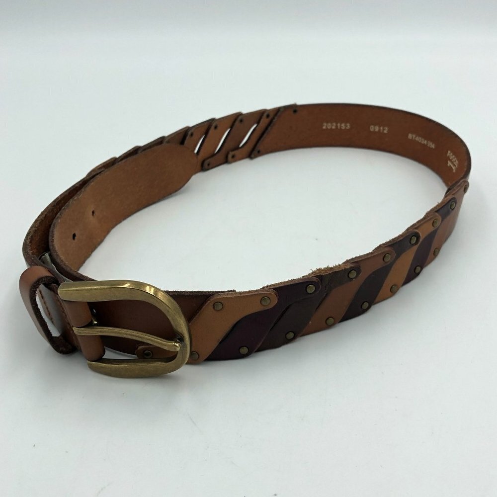 Fossil Tan and Brown Leather Belt Size Small